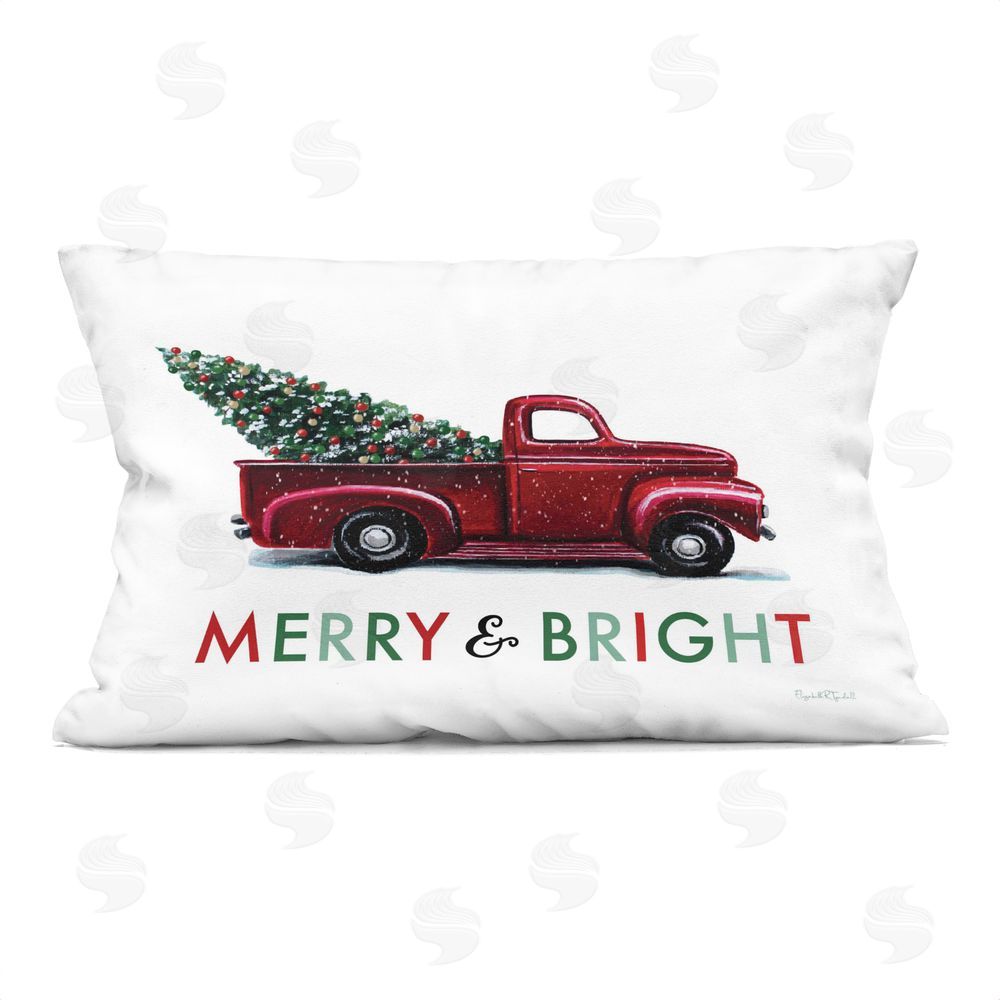 Elizabeth Tyndall Merry Bright Christmas Truck Printed Plush Polyester Throw Pillow