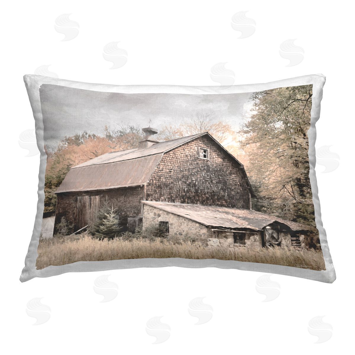 Lori Deiter Beige Rustic Barn Printed Plush Polyester Throw Pillow