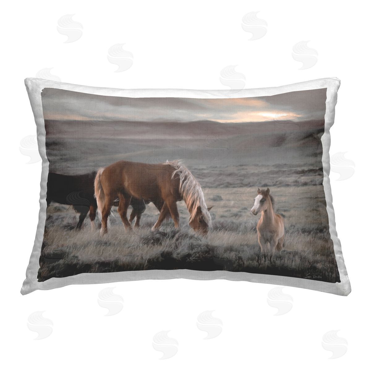 Lori Deiter Country Horses in Valley Printed Plush Polyester Throw Pillow