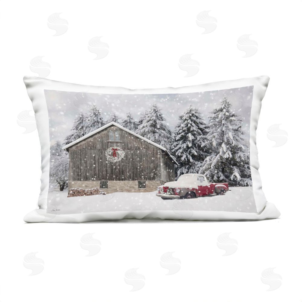 Lori Deiter Snow Covered Farm Scene Outdoor Quick-Dry Polyester Printed Throw Pillow