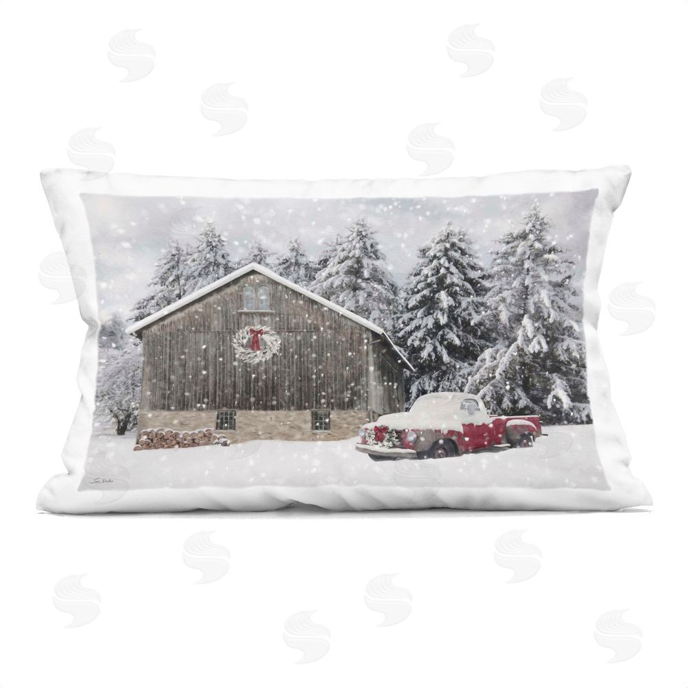Lori Deiter Snow Covered Farm Scene Printed Plush Polyester Throw Pillow