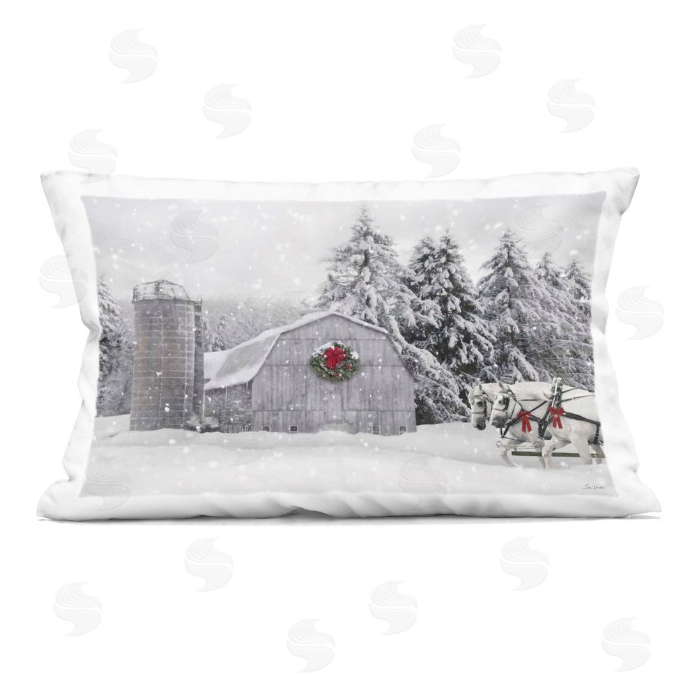 Lori Deiter Snowy Barn & Horses Printed Plush Polyester Throw Pillow