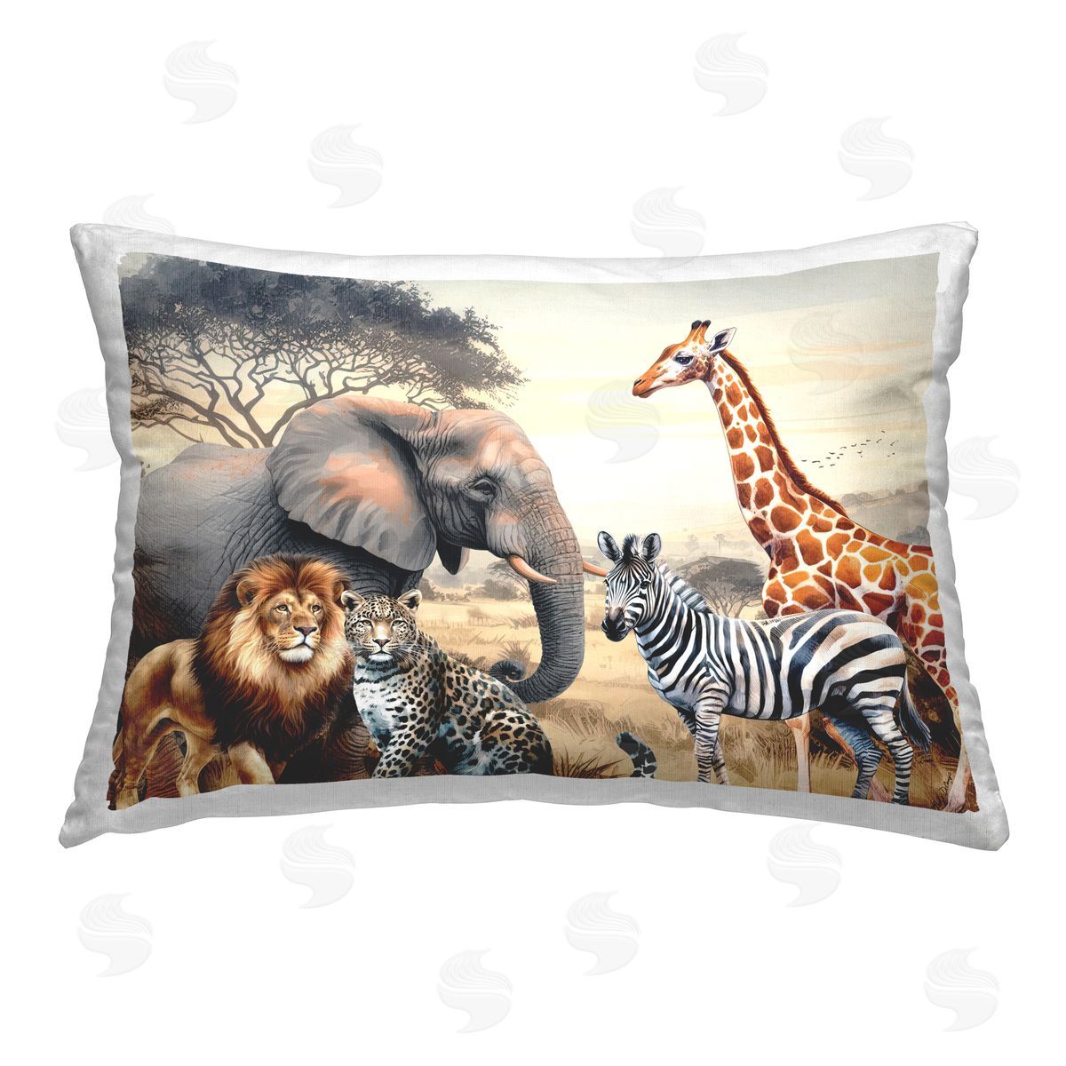 Nicole DeCamp Grouped Jungle Animals Printed Plush Polyester Throw Pillow