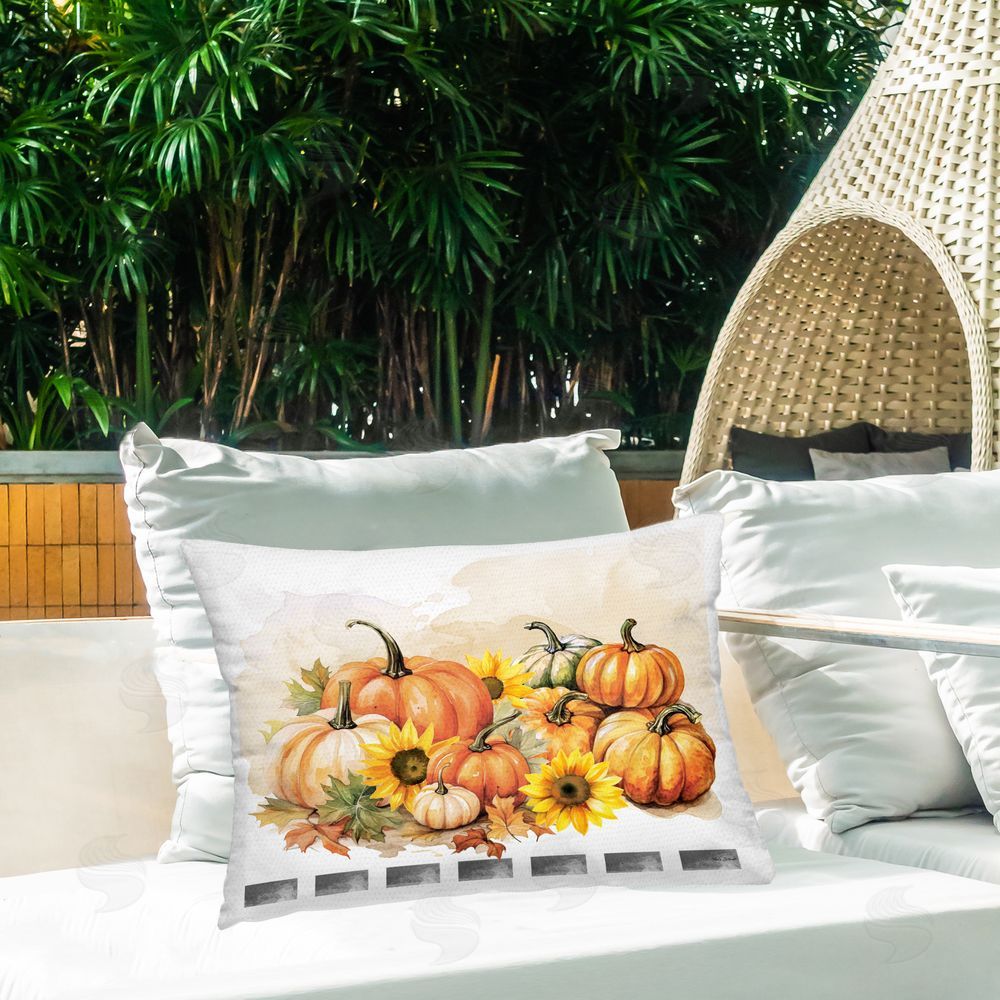 Nicole DeCamp Pumpkin & Sunflower Bundle Outdoor Quick-Dry Polyester Printed Throw Pillow in Back Yard