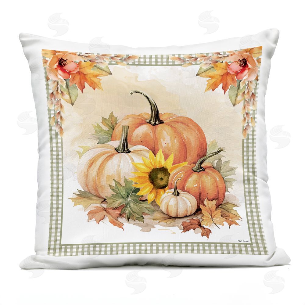 Nicole DeCamp Autumn Pumpkins Floral Border Outdoor Quick-Dry Polyester Printed Throw Pillow