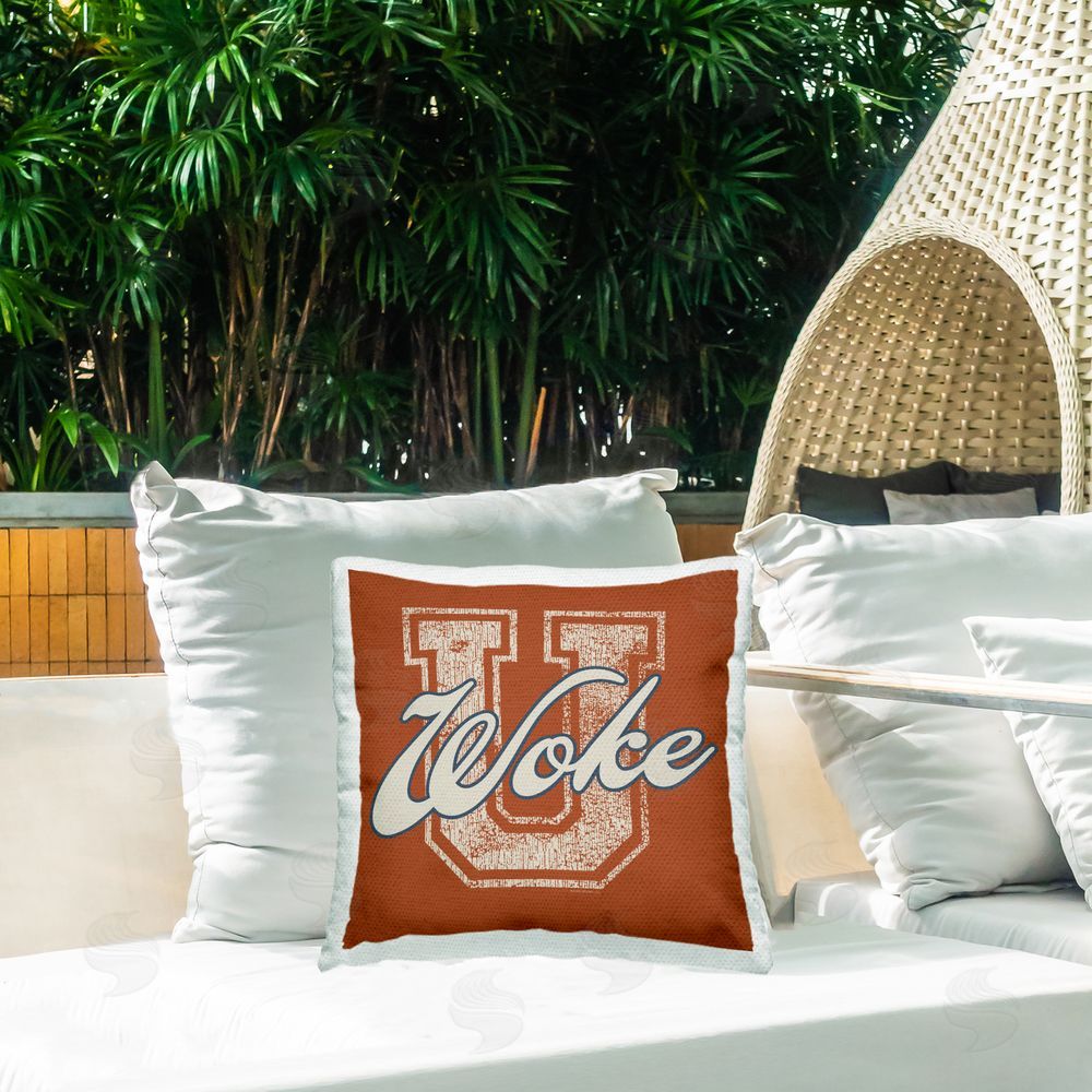 Higher Learning/Life Is High Woke U Varsity Style Outdoor Quick-Dry Polyester Printed Throw Pillow in Back Yard