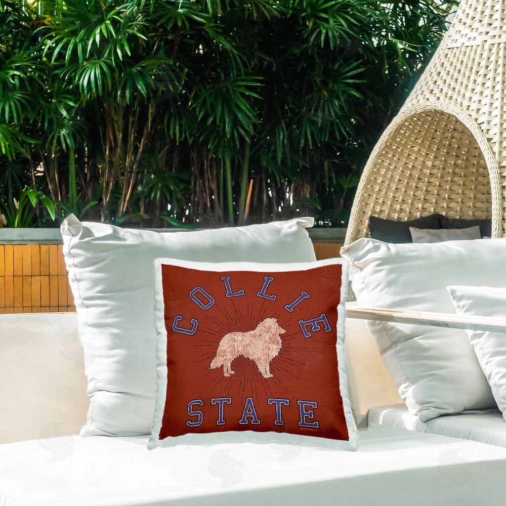 Spirit Animals/Life Is High Vintage Collie State Outdoor Quick-Dry Polyester Printed Throw Pillow in Back Yard