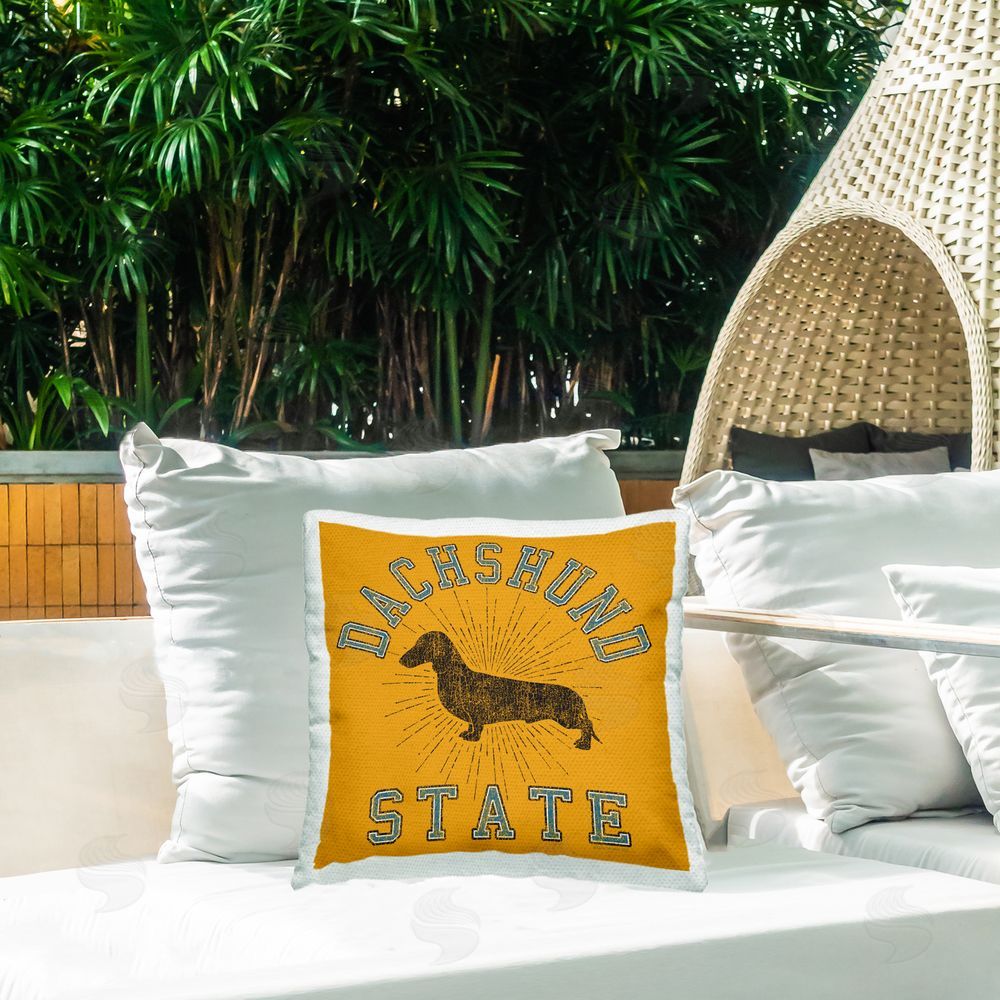 Spirit Animals/Life Is High Vintage Dachshund State Outdoor Quick-Dry Polyester Printed Throw Pillow in Back Yard