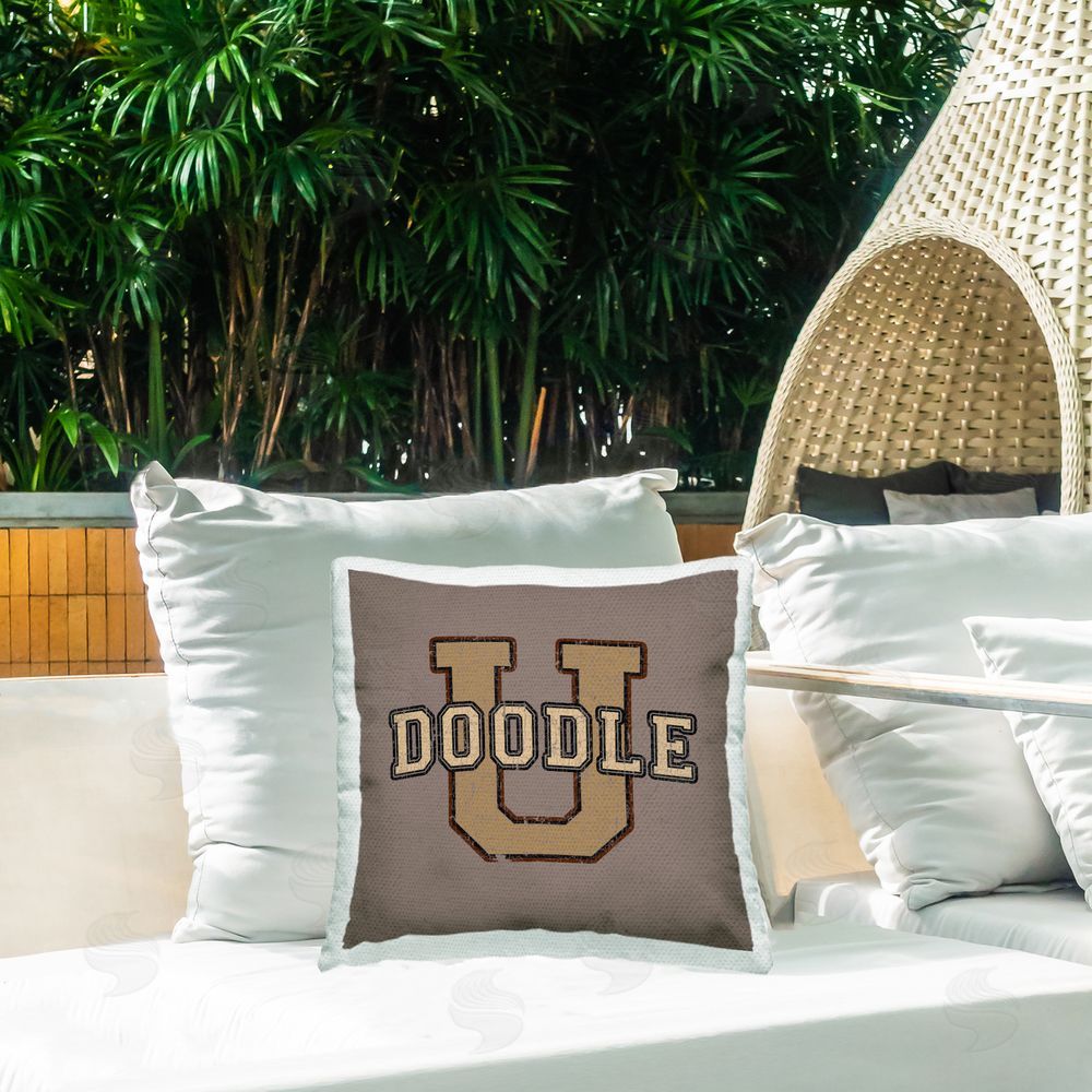 Spirit Animals/Life Is High Vintage Doodle U Outdoor Quick-Dry Polyester Printed Throw Pillow in Back Yard