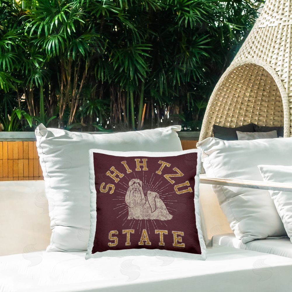Spirit Animals/Life Is High Shih Tzu State Varsity Outdoor Quick-Dry Polyester Printed Throw Pillow in Back Yard