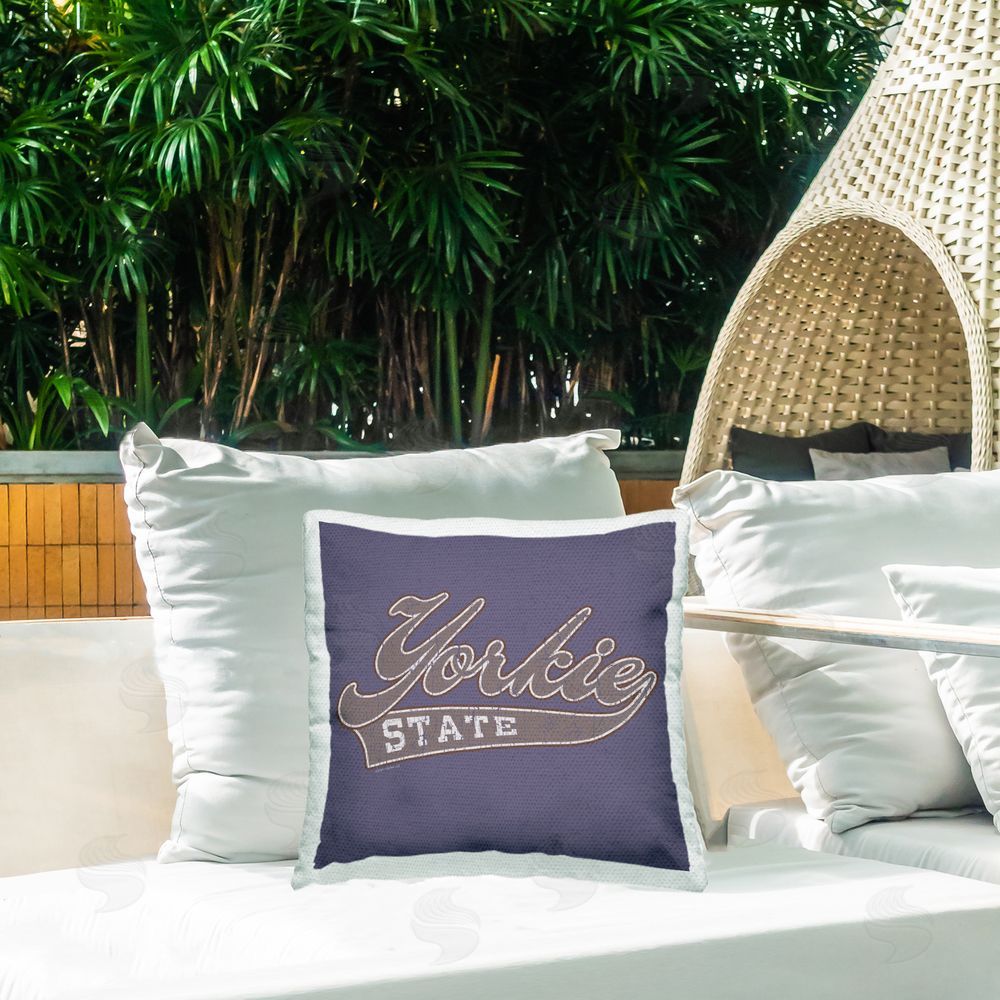 Spirit Animals/Life Is High Vintage College Yorkie State Outdoor Quick-Dry Polyester Printed Throw Pillow in Back Yard