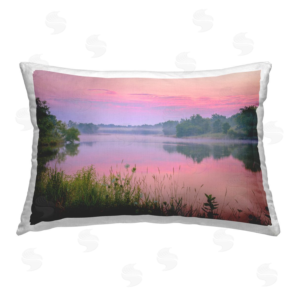 Marty Hulsebos Pink Dawn Sunrise Lake Printed Plush Polyester Throw Pillow