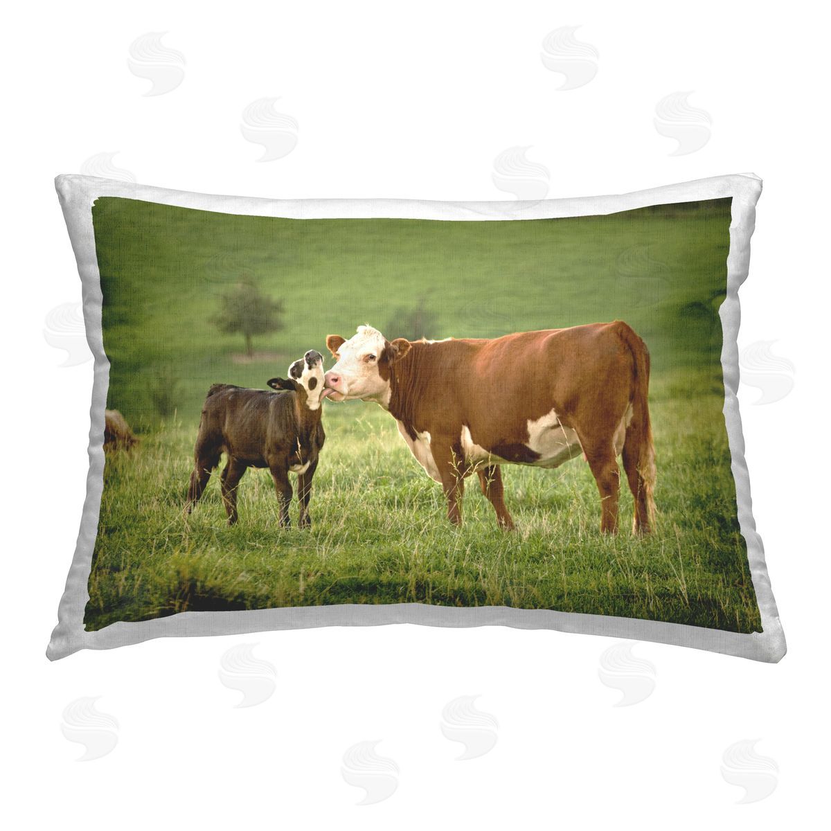 Marty Hulsebos Cow & Calf Preening Printed Plush Polyester Throw Pillow