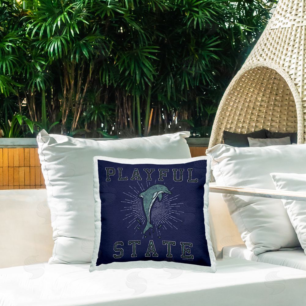 Spirit Animals/Life Is High Playful State Dolphin Outdoor Quick-Dry Polyester Printed Throw Pillow in Back Yard