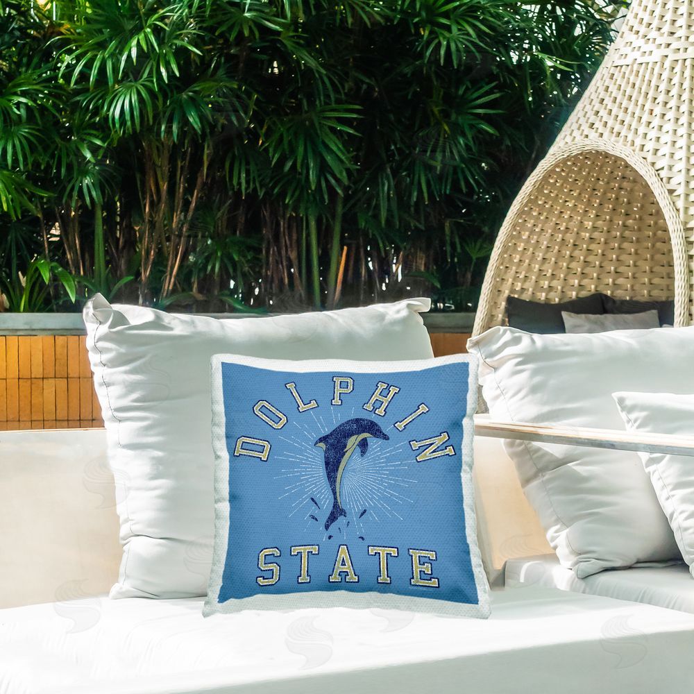 Spirit Animals/Life Is High Vintage Dolphin State Outdoor Quick-Dry Polyester Printed Throw Pillow in Back Yard