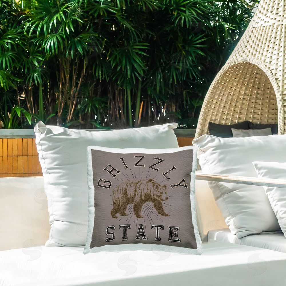 Spirit Animals/Life Is High Grizzly State Vintage Outdoor Quick-Dry Polyester Printed Throw Pillow in Back Yard