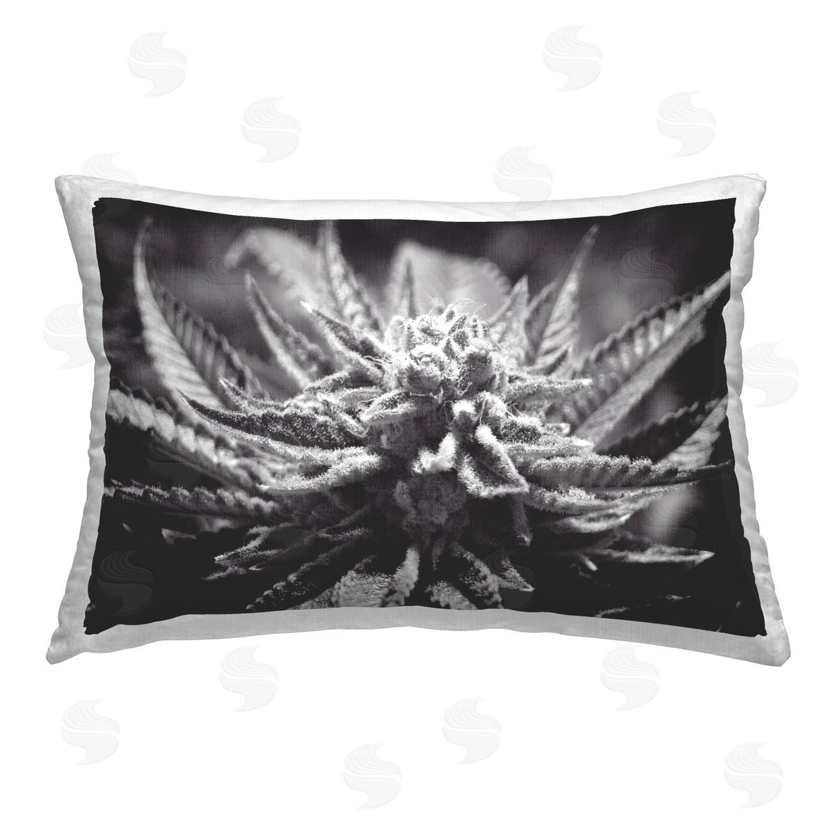 LIH Monochrome Cannabis Flower Printed Plush Polyester Throw Pillow