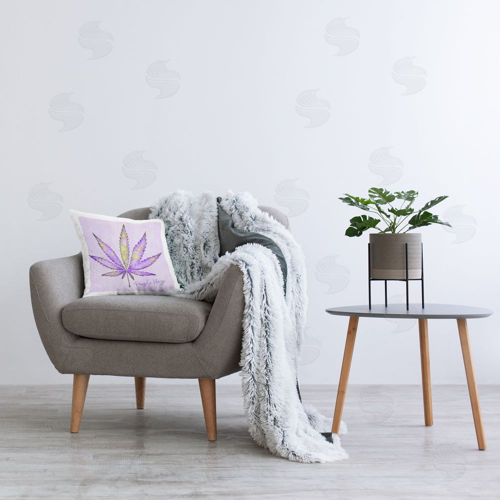 LIH Purple Haze Plant Leaf Printed Plush Polyester Throw Pillow On Chair