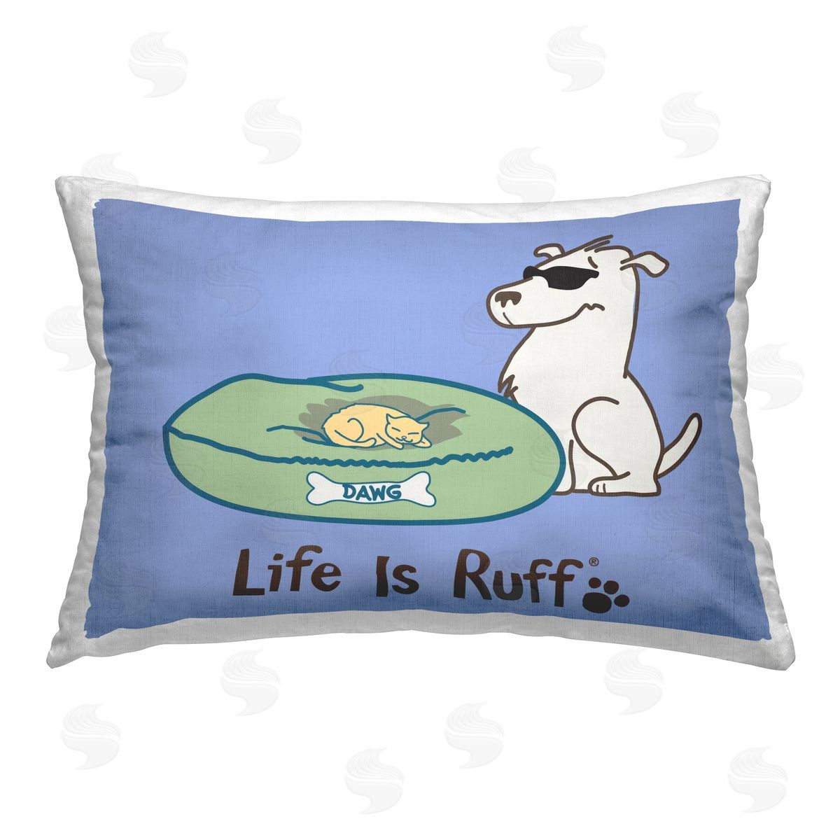 LIR Cat on Dog Bed Printed Plush Polyester Throw Pillow