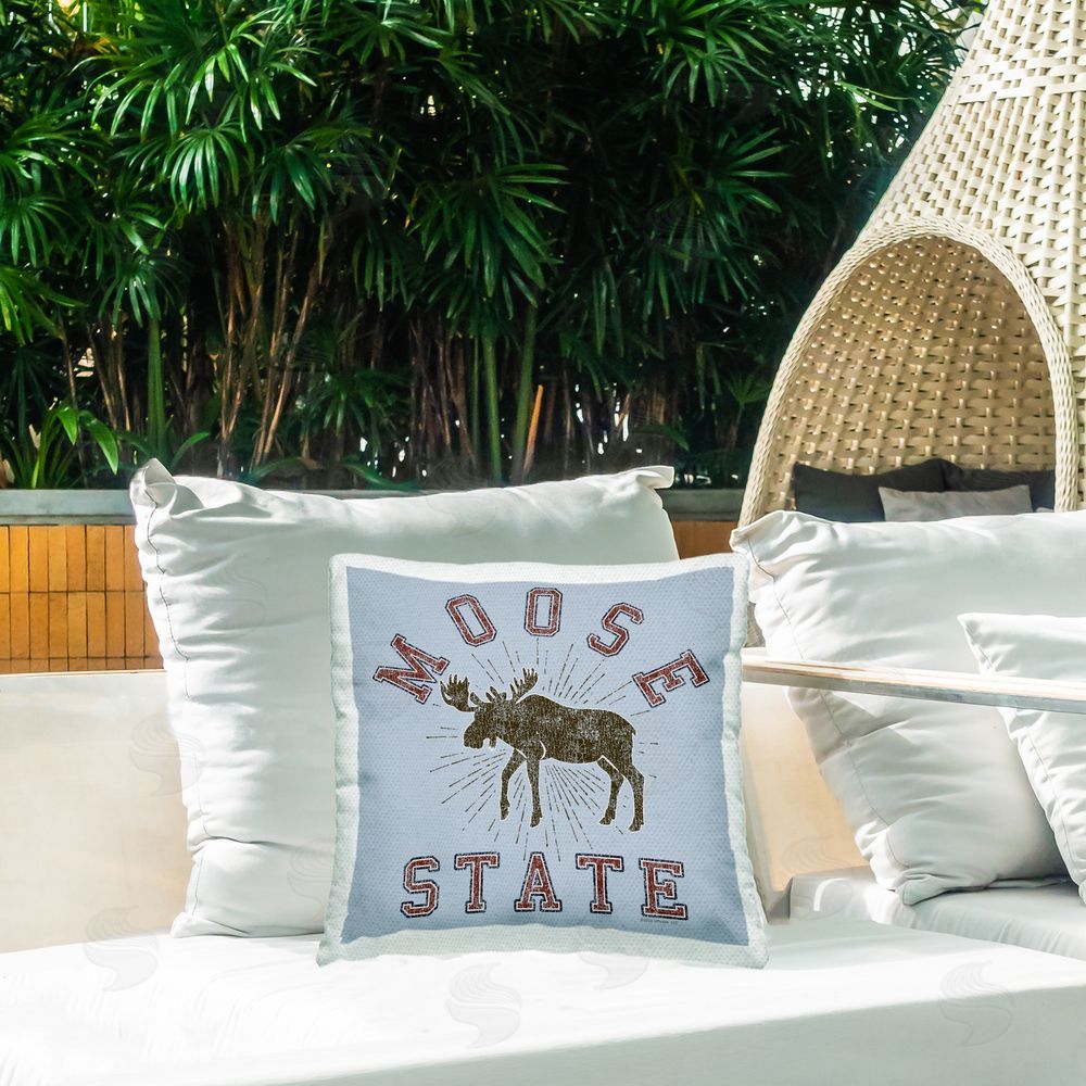 Spirit Animals/Life Is High Vintage Moose State Outdoor Quick-Dry Polyester Printed Throw Pillow in Back Yard