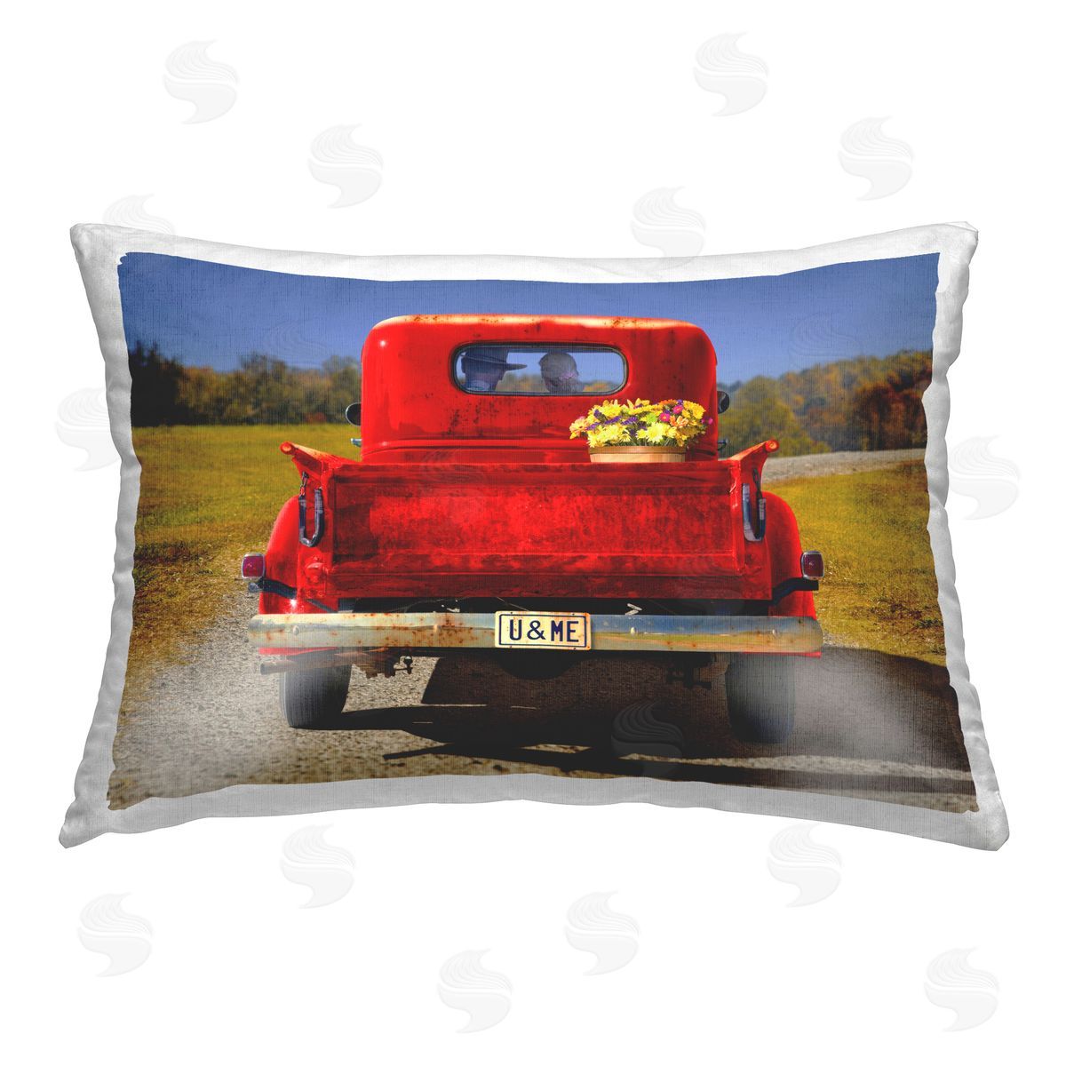 Michael Quackenbush Cowboy in Red Truck Printed Plush Polyester Throw Pillow