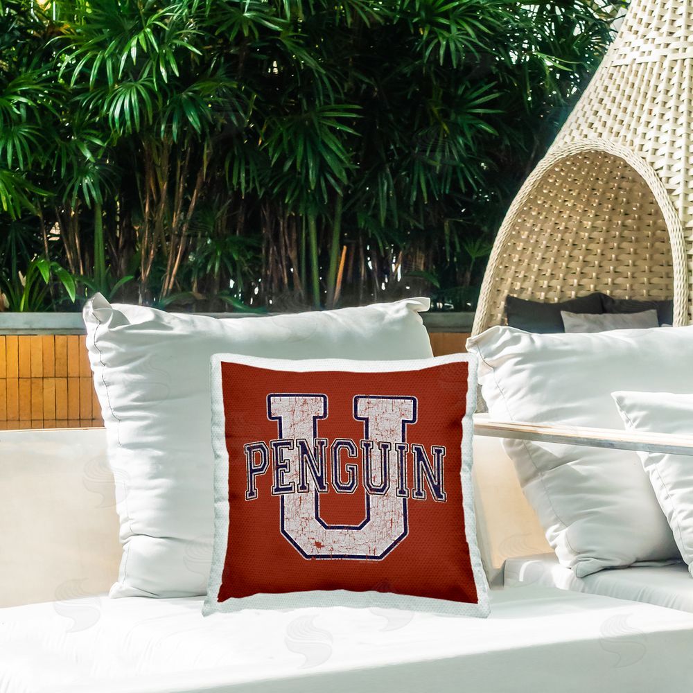 Spirit Animals/Life Is High Penguin U Varsity Outdoor Quick-Dry Polyester Printed Throw Pillow in Back Yard