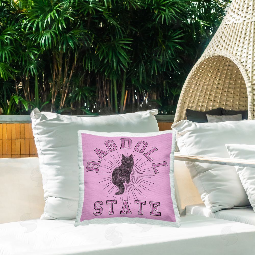 Spirit Animals/Life Is High Ragdoll Cat State Outdoor Quick-Dry Polyester Printed Throw Pillow in Back Yard