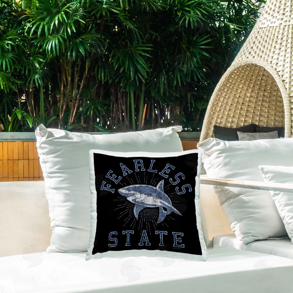 Spirit Animals/Life Is High Fearless State Shark Outdoor Quick-Dry Polyester Printed Throw Pillow in Back Yard