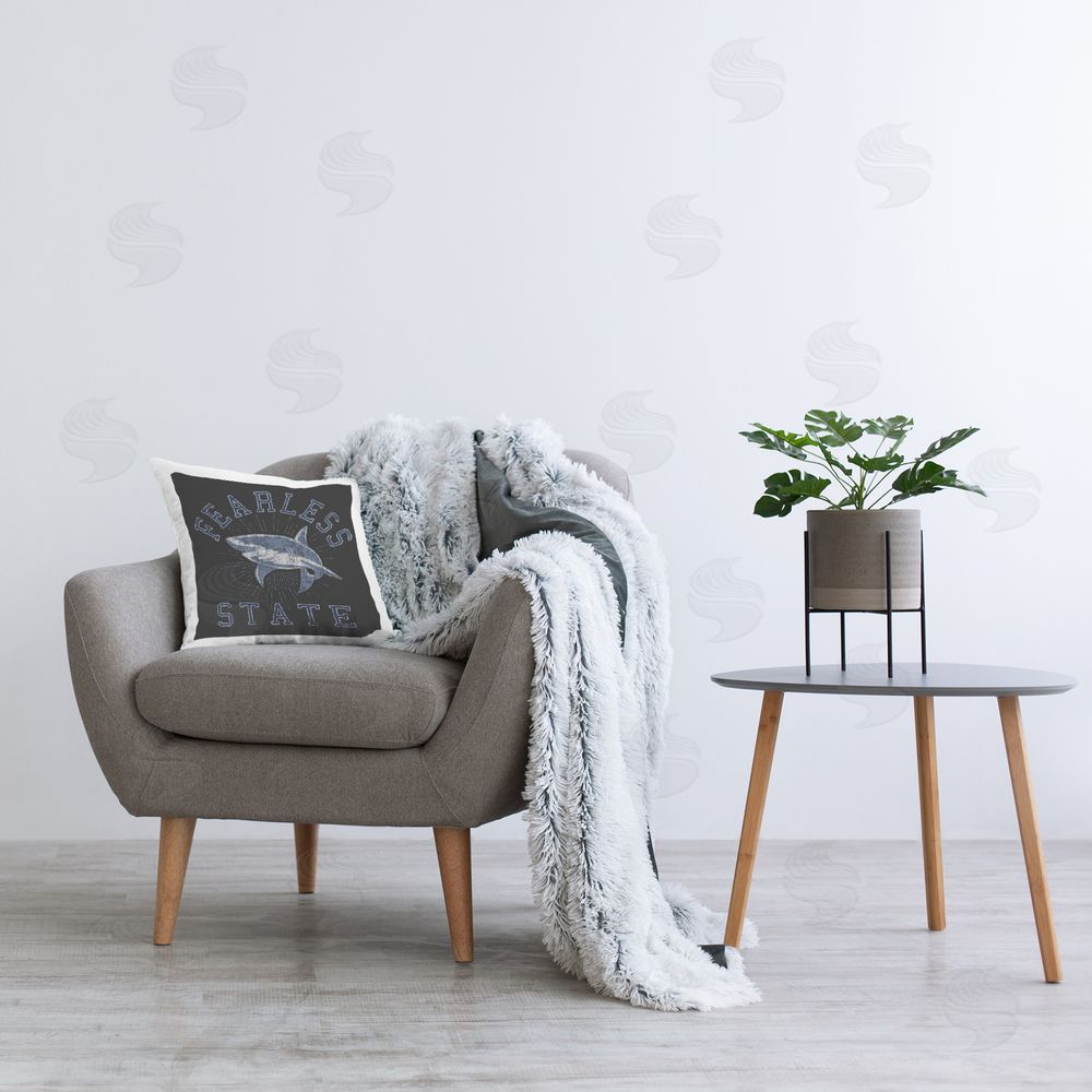 Spirit Animals/Life Is High Fearless State Shark Printed Plush Polyester Throw Pillow On Chair