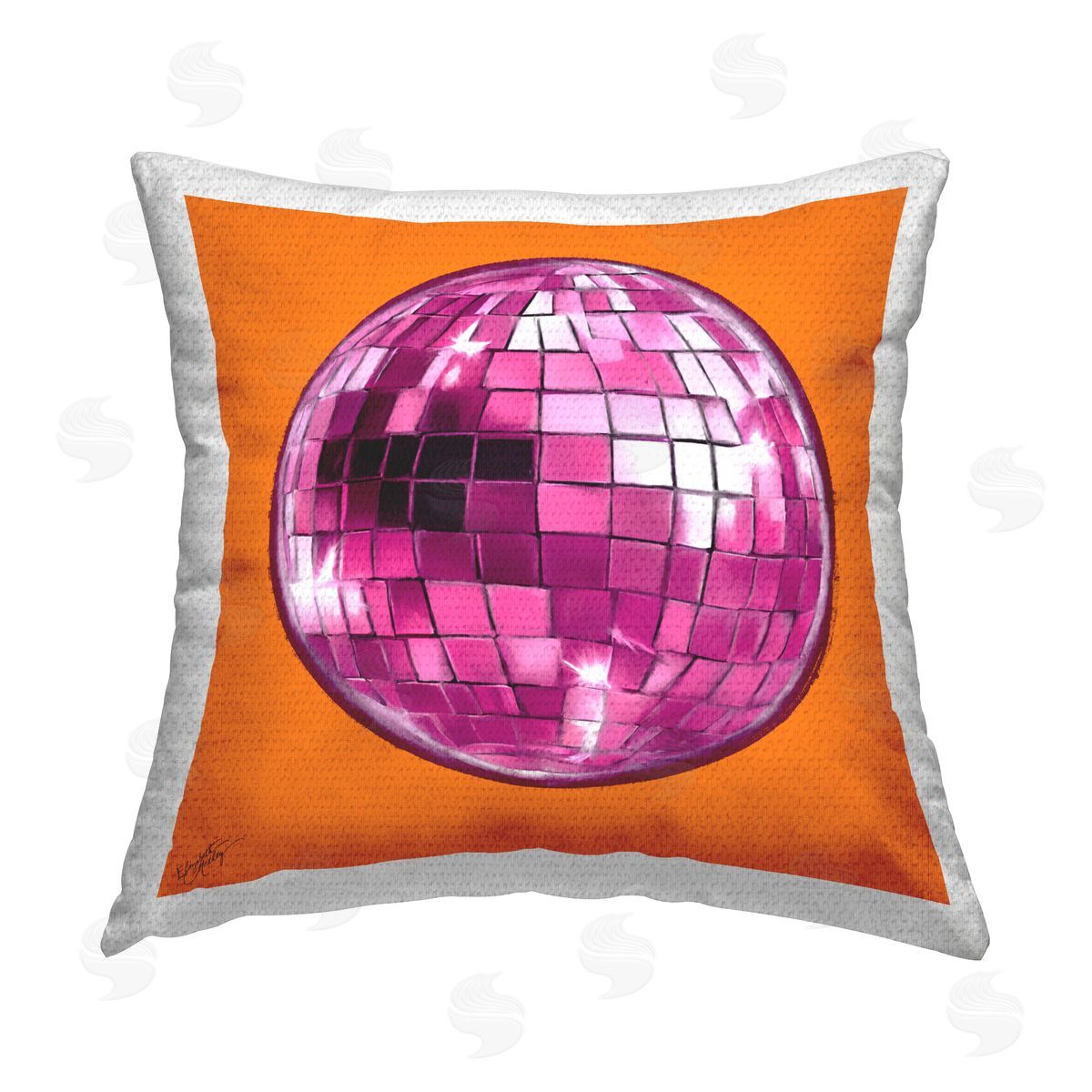 Elizabeth Medley Disco Ball on Orange Outdoor Quick-Dry Polyester Printed Throw Pillow