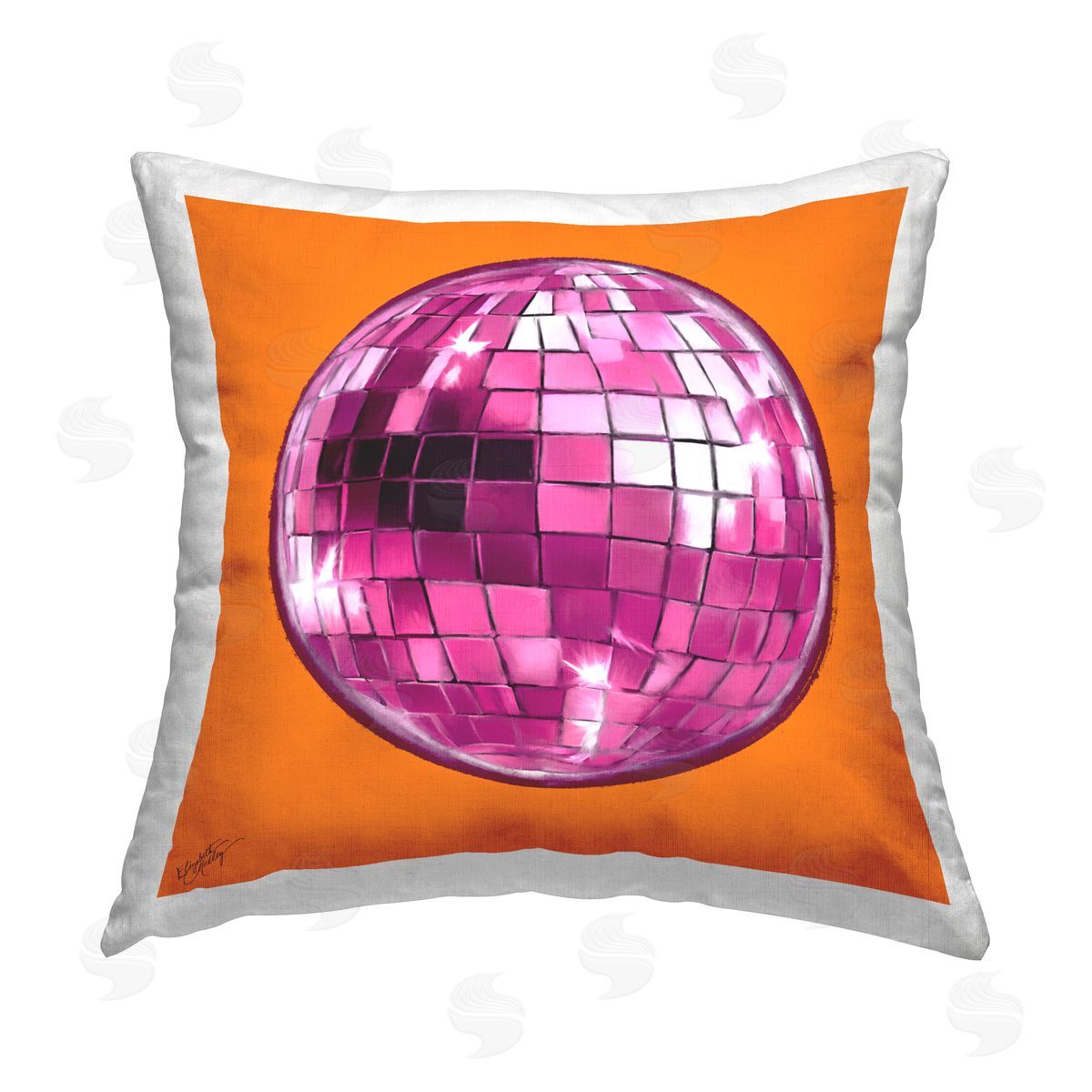Elizabeth Medley Disco Ball on Orange Printed Plush Polyester Throw Pillow