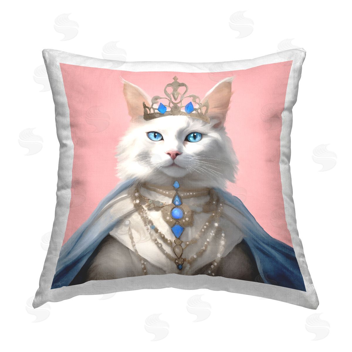 Elizabeth Medley Feline Princess with Crown Printed Plush Polyester Throw Pillow