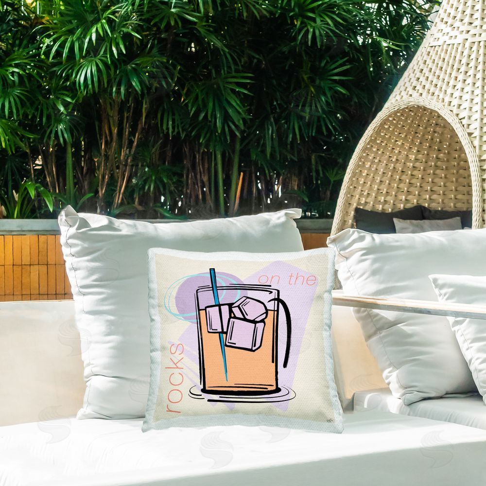 Elizabeth Medley On The Rocks Drink Outdoor Quick-Dry Polyester Printed Throw Pillow in Back Yard