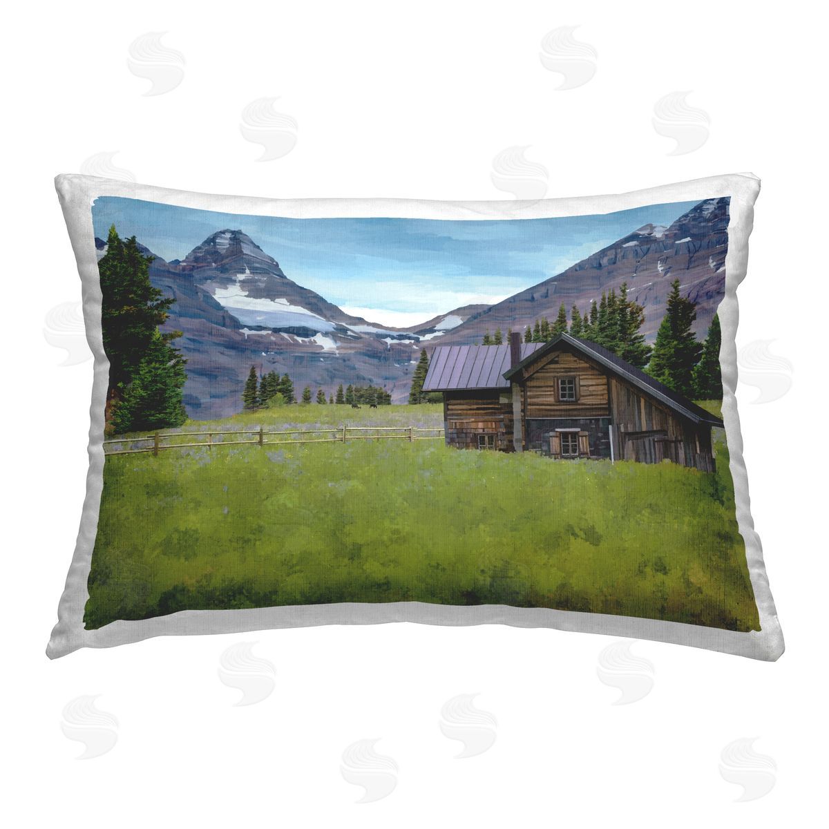 Renel Peters Cabin on Ranch Landscape Printed Plush Polyester Throw Pillow