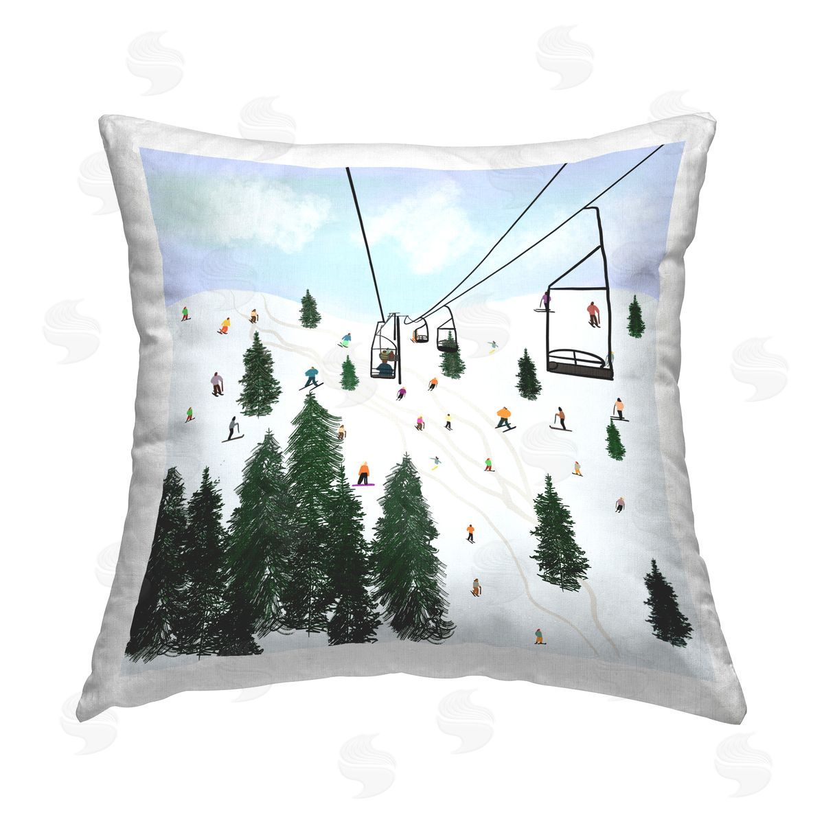 Ashley Singleton Ski Lift & Slopes Printed Plush Polyester Throw Pillow