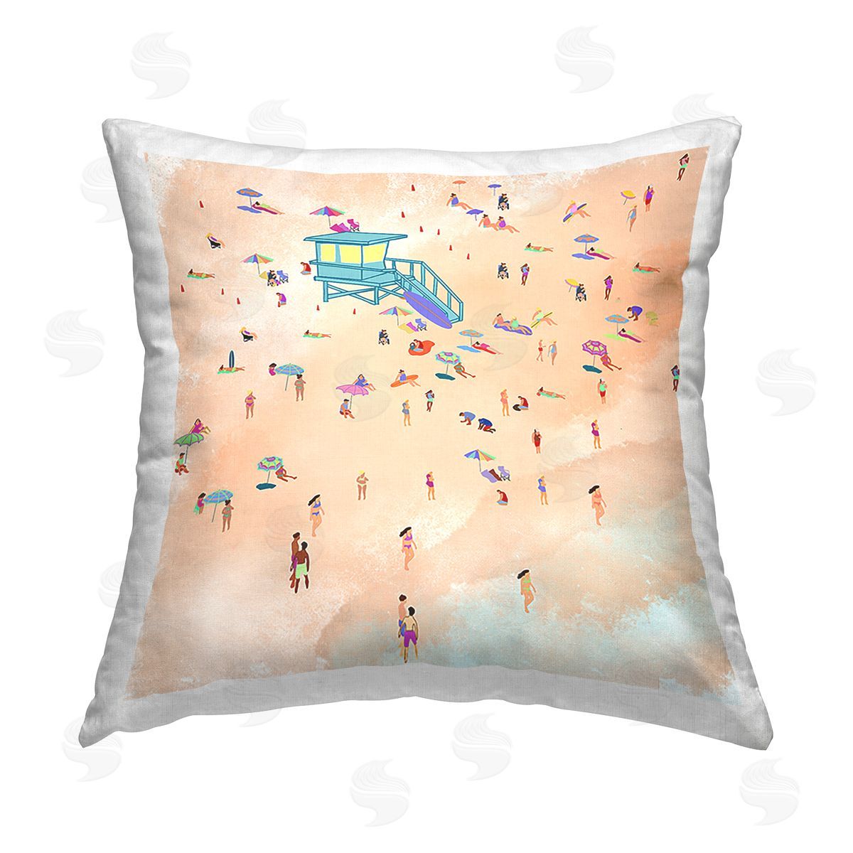 Ashley Singleton Scatted Summer Beachgoers Printed Plush Polyester Throw Pillow