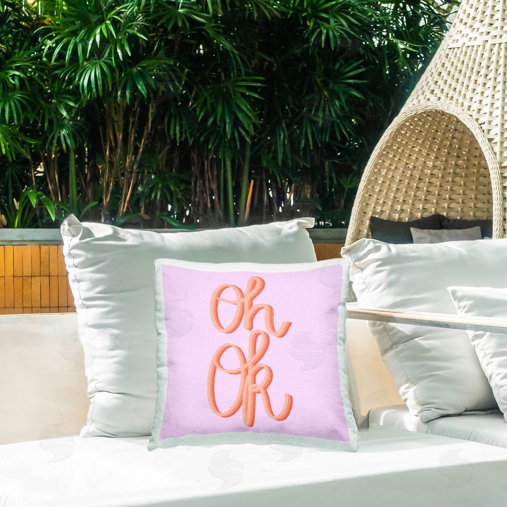 Ashley Singleton Oh Ok Script Outdoor Quick-Dry Polyester Printed Throw Pillow in Back Yard