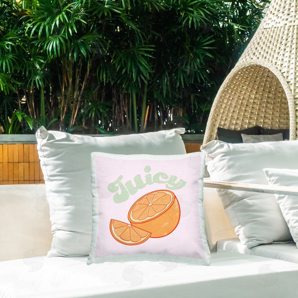 Ashley Singleton Juicy Citrus Slice Outdoor Quick-Dry Polyester Printed Throw Pillow in Back Yard