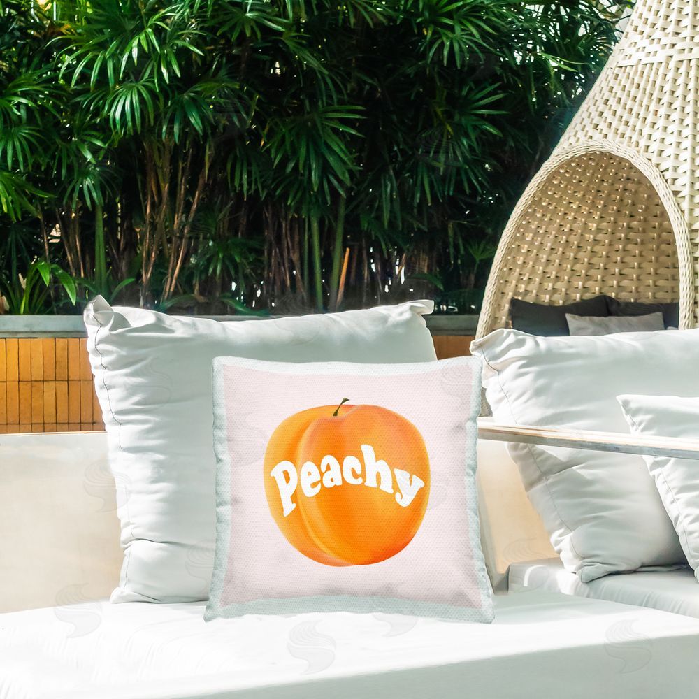 Ashley Singleton Peachy Fruit Typography Outdoor Quick-Dry Polyester Printed Throw Pillow in Back Yard