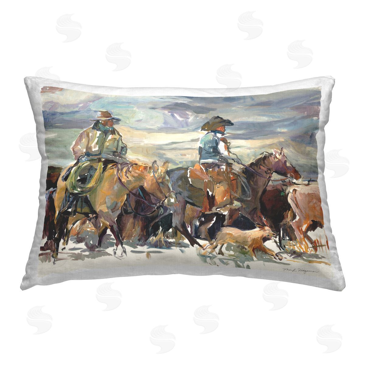 Marilyn Hageman The Roundup Western Painting Printed Plush Polyester Throw Pillow