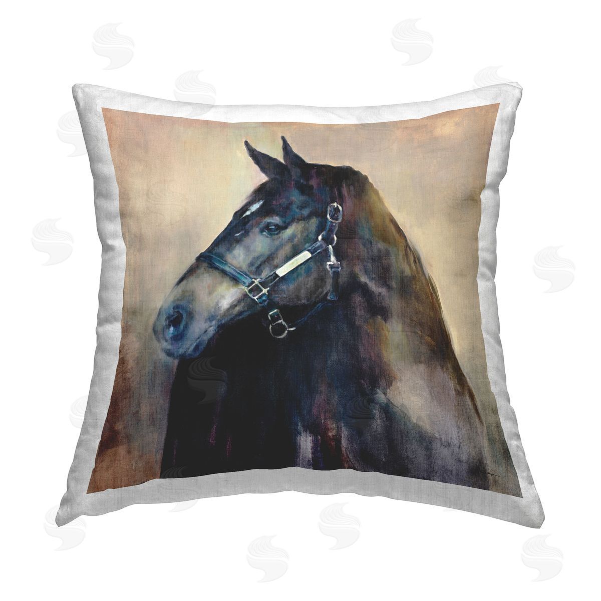 Marilyn Hageman Ritzy Black Horse Printed Plush Polyester Throw Pillow
