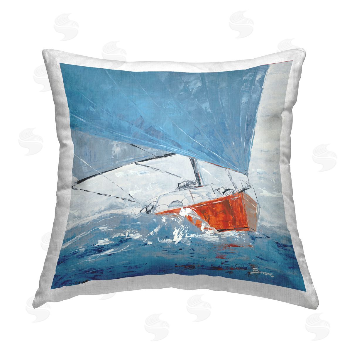 John Burrows Crashing Waves Against Boat Printed Plush Polyester Throw Pillow