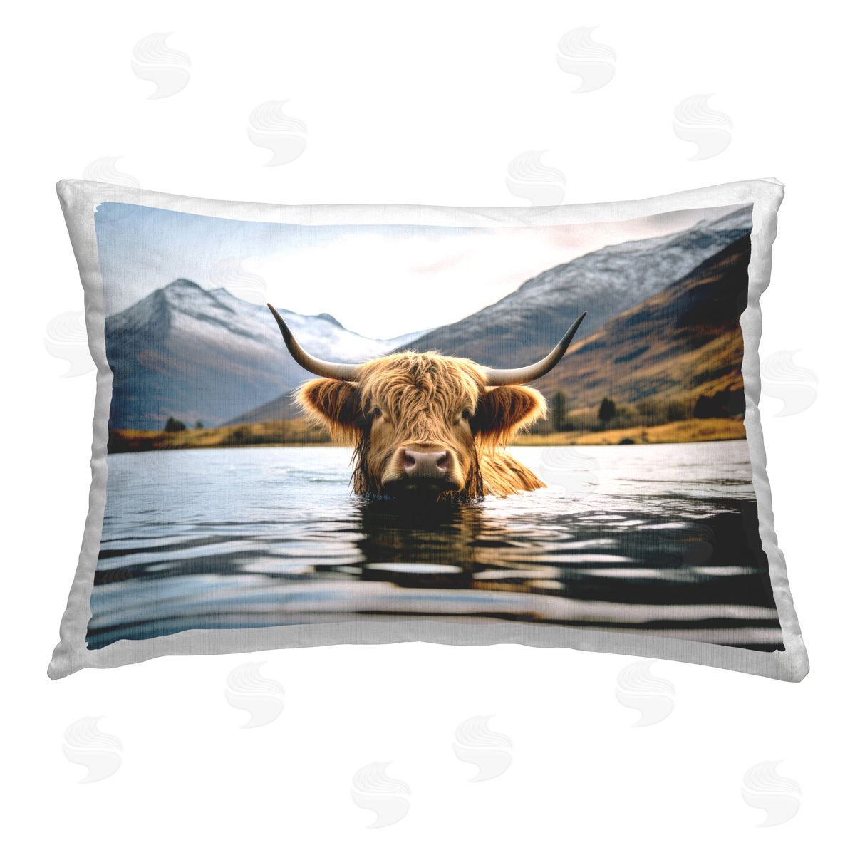 Cattle Peeking from Water Decorative Printed Pillow, Home Decor by Raymond Powers
