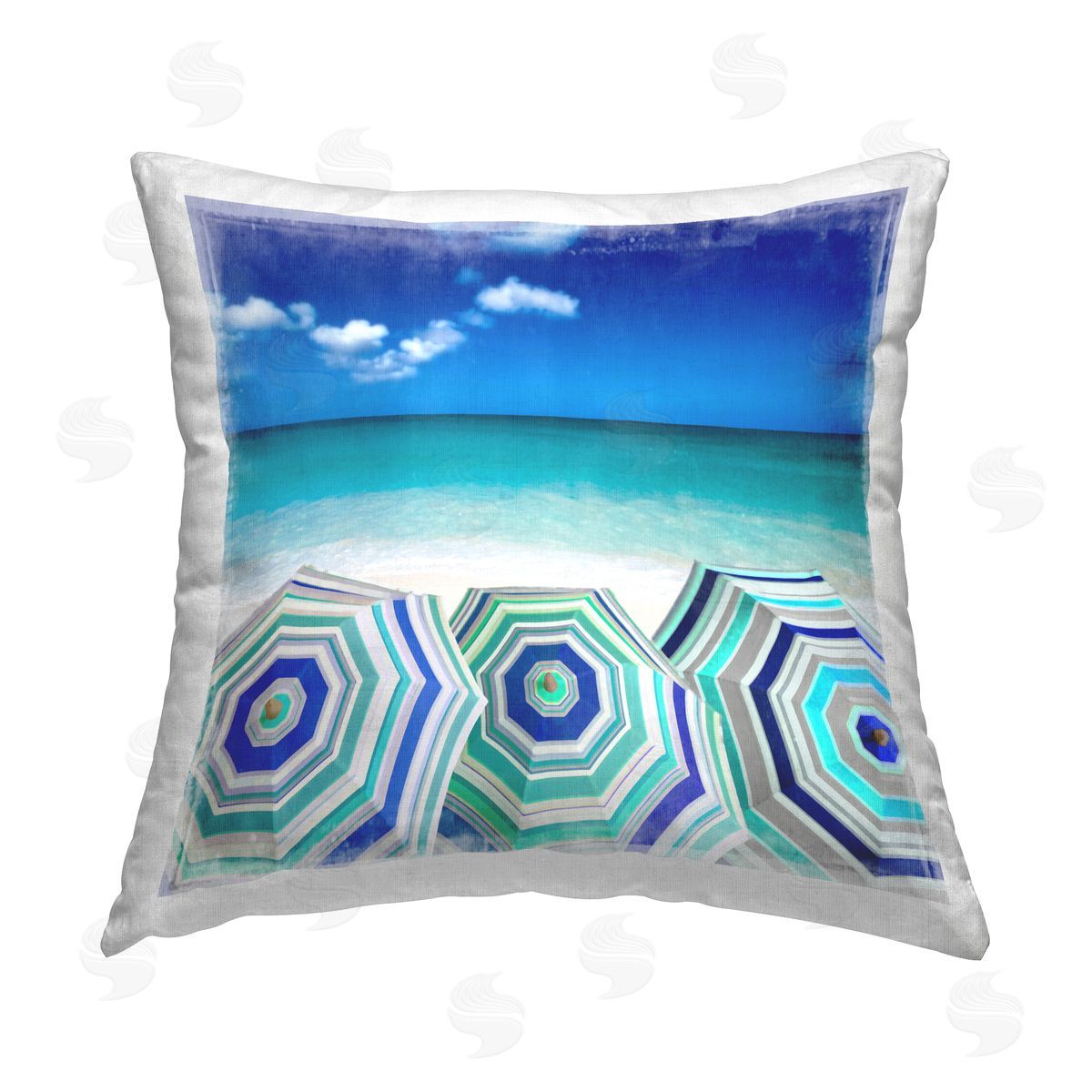 Charlie Carter Three Beach Umbrellas View Printed Plush Polyester Throw Pillow