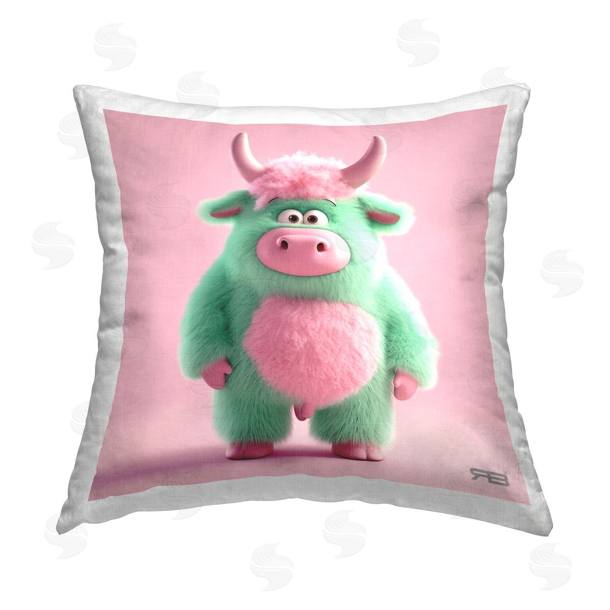 RB Silly Green Cow Printed Plush Polyester Throw Pillow