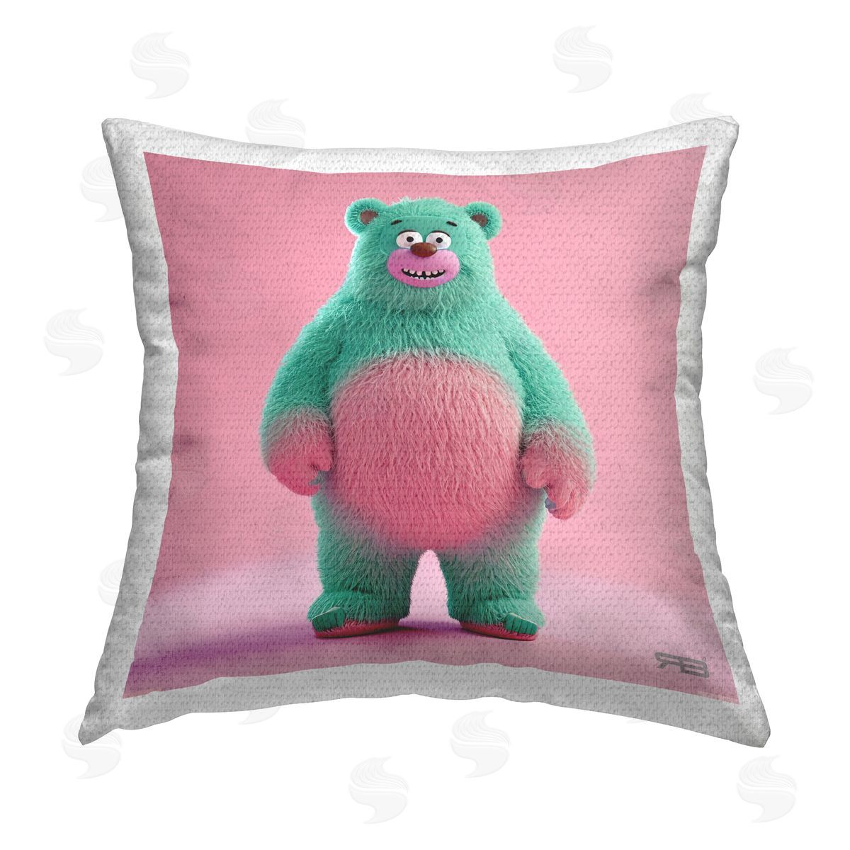 RB Smiling Green Bear Outdoor Quick-Dry Polyester Printed Throw Pillow