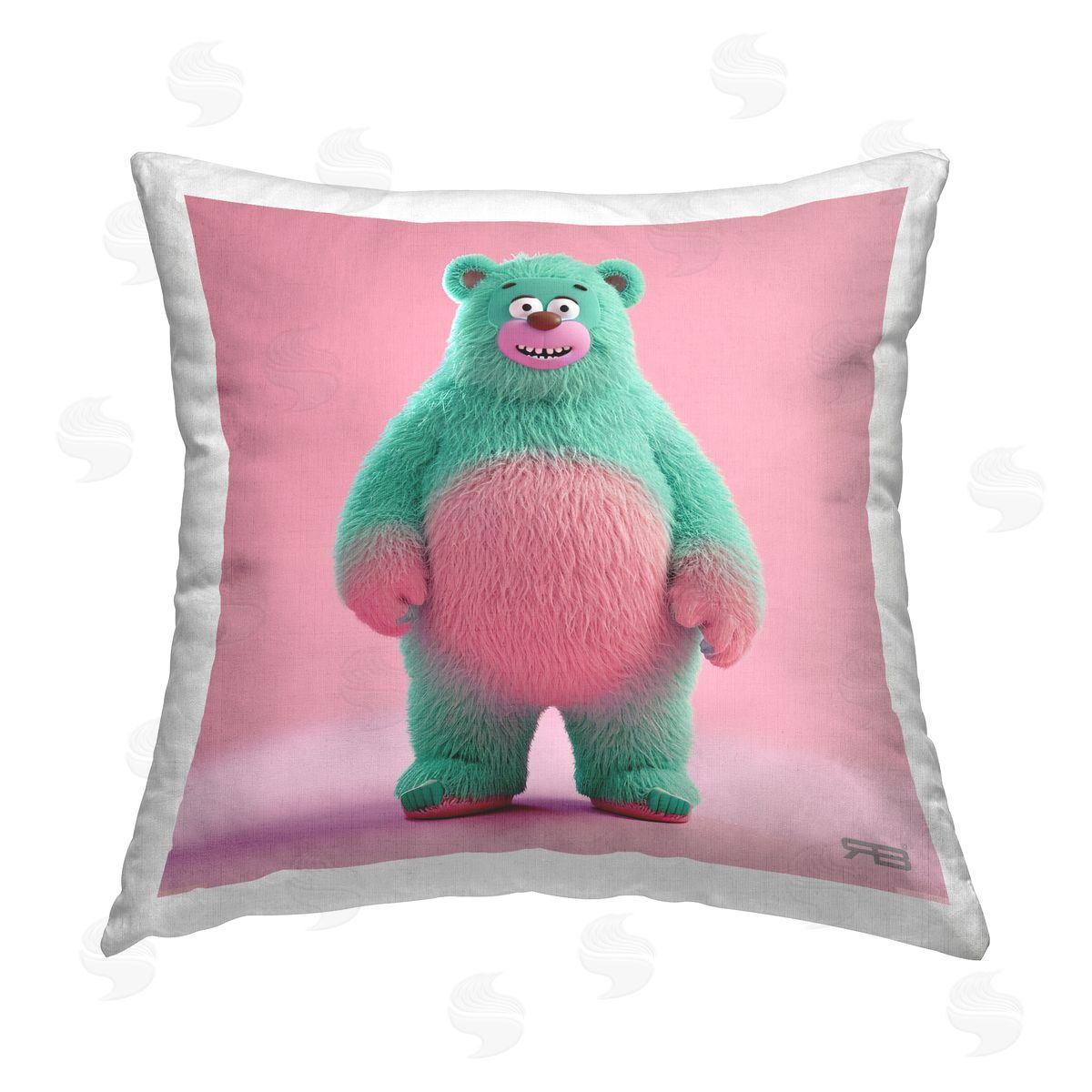 RB Smiling Green Bear Printed Plush Polyester Throw Pillow