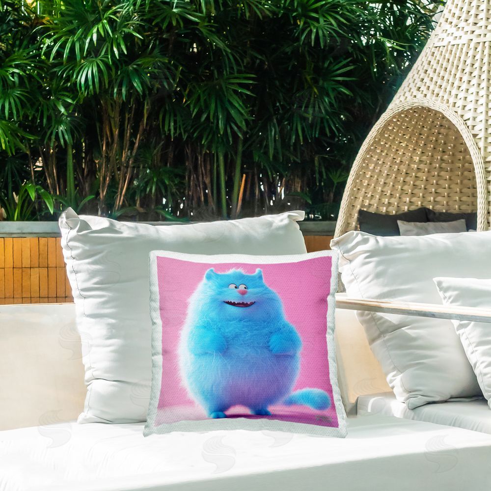 RB Funny Blue Cat Outdoor Quick-Dry Polyester Printed Throw Pillow in Back Yard
