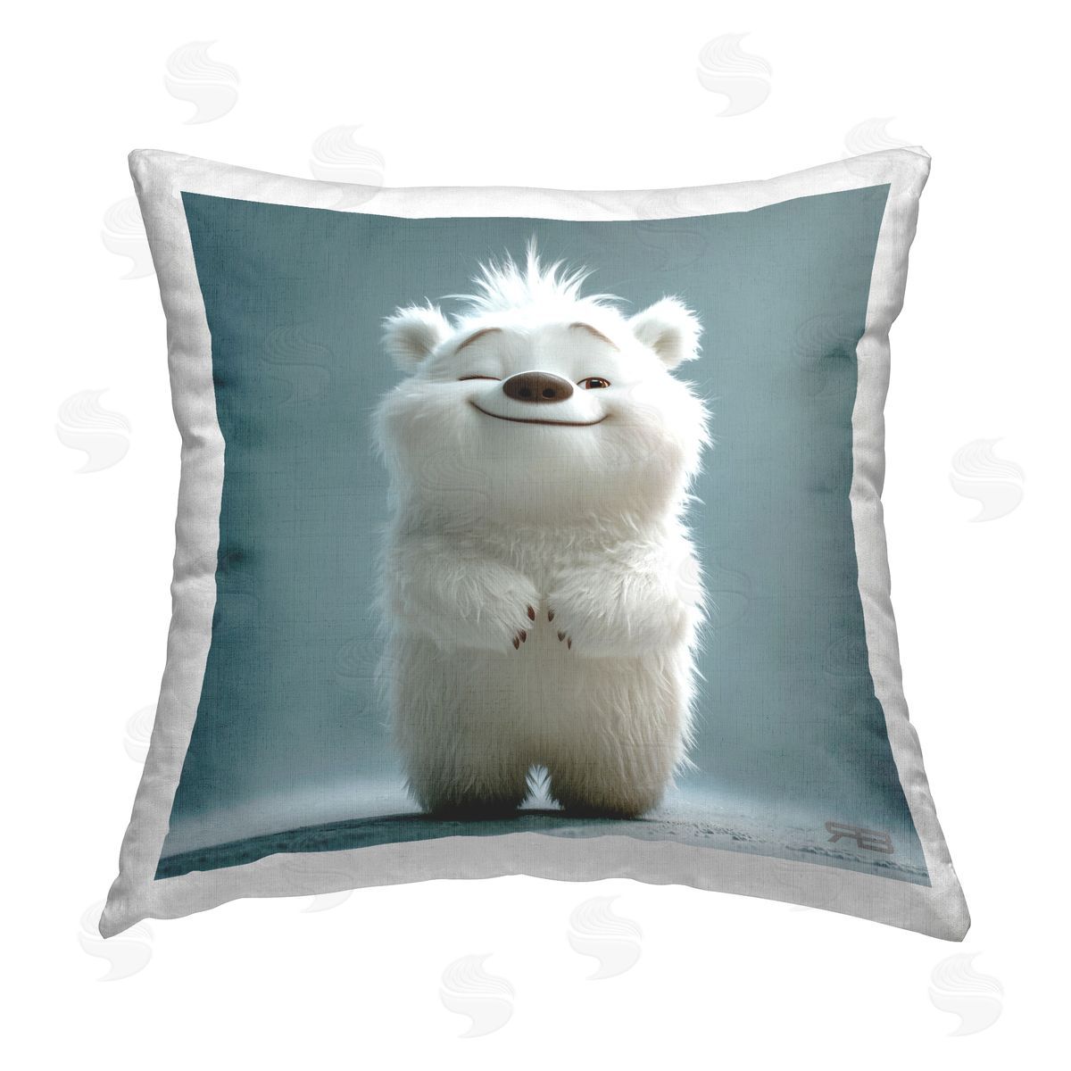RB Smiling Polar Bear Cub Printed Plush Polyester Throw Pillow