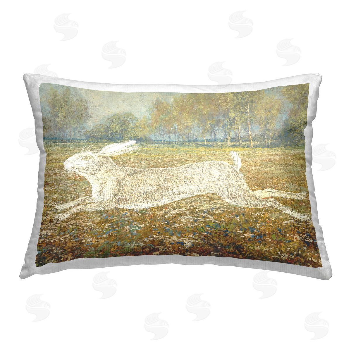 Stupell Studio Impressionist Jumping Hare Printed Plush Polyester Throw Pillow